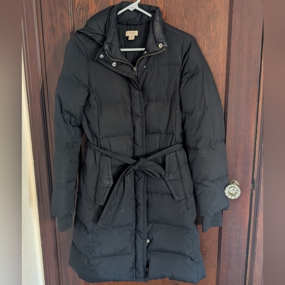 J.Crew Long Belter Black Puffer Jacket Size XXS Down& Feather Filled - Picture 1 of 10